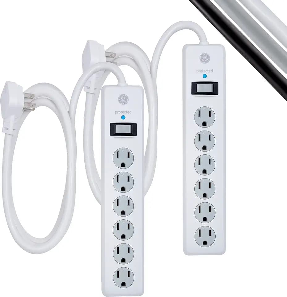 GE Surge Protector Power Strip, 2 Pack, 6 Ft Extension Cord
