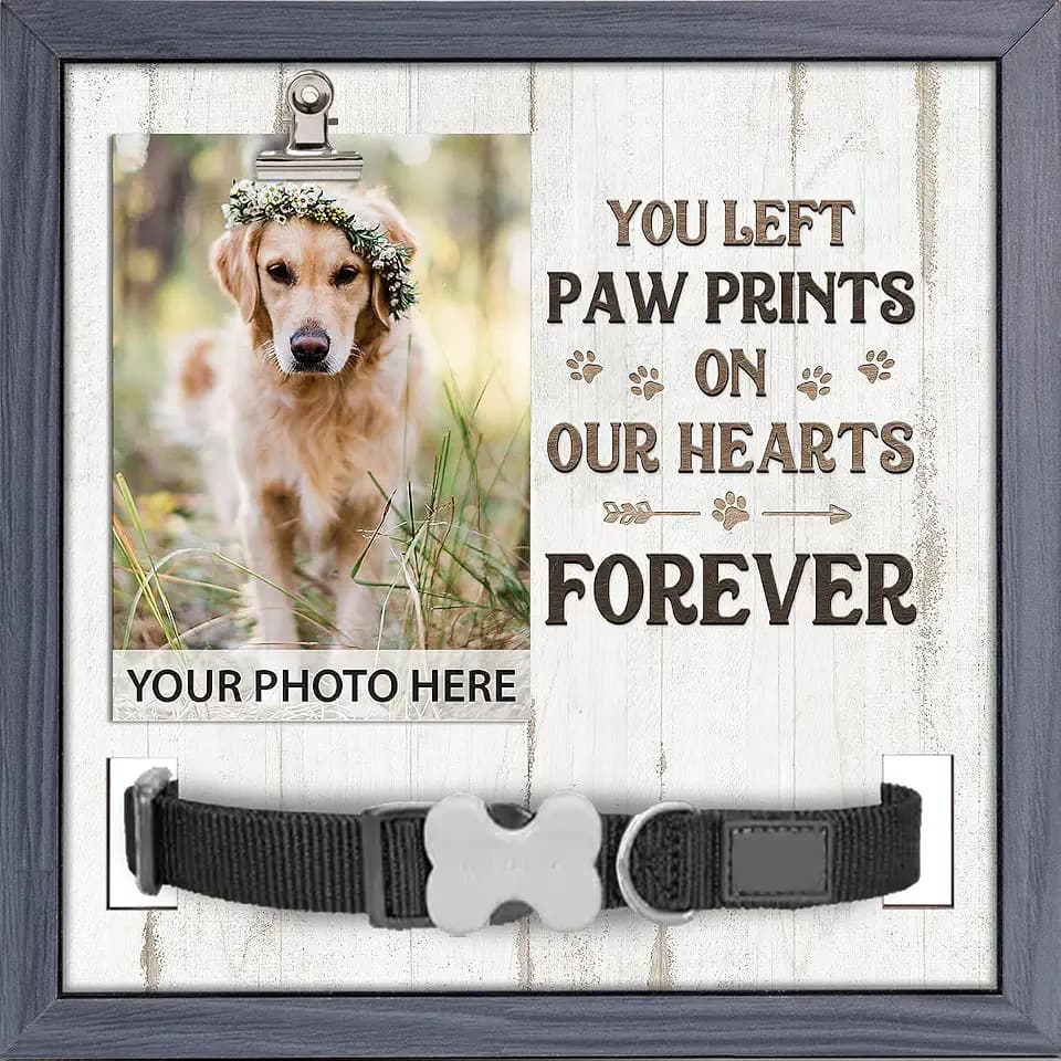 Pawfect House Sympathy Frame With Collar Holder, 9x9 IN Pet Memorial Frame, You Left Paw Prints On Our Heart Forever, Pet Memorial Gifts For Dogs, Loss Of Dog Sympathy Gift, Dog Passing Away Gifts