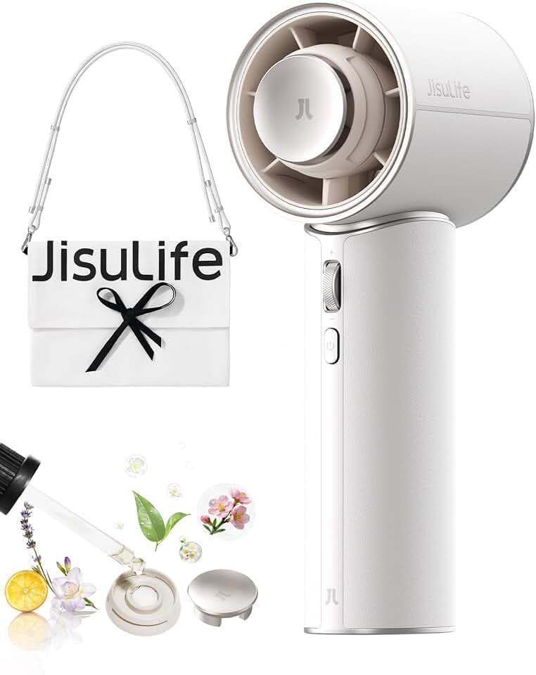 JISULIFE Handventilator, PU-Leder, 30 Stunden Kühlleistung, Aromakapsel
