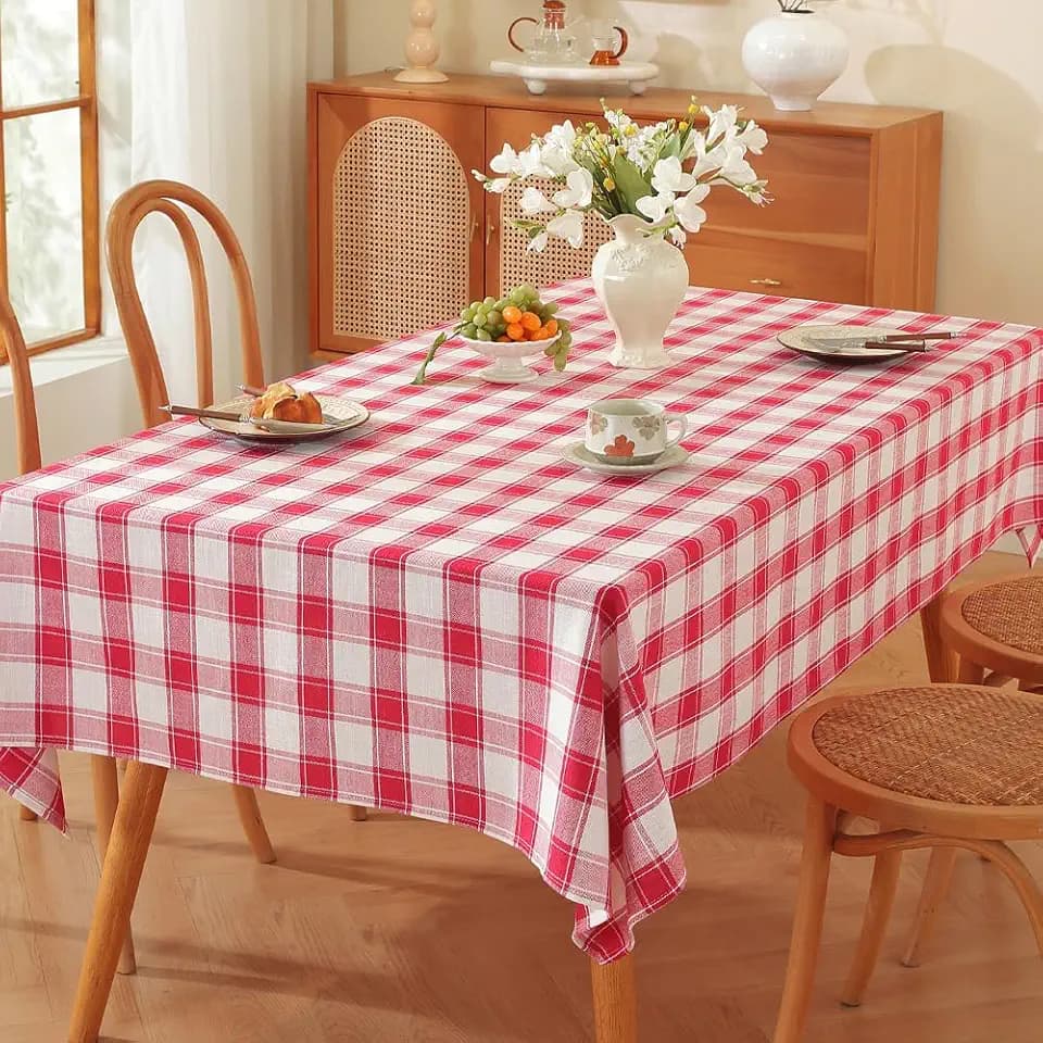TruDelve Extra Long Tablecloth 120 Inch Red and White Checkered Tablecloth Washable Table Cloths for 8 Foot Rectangle Tables (Red,120"x52",Rectangular)