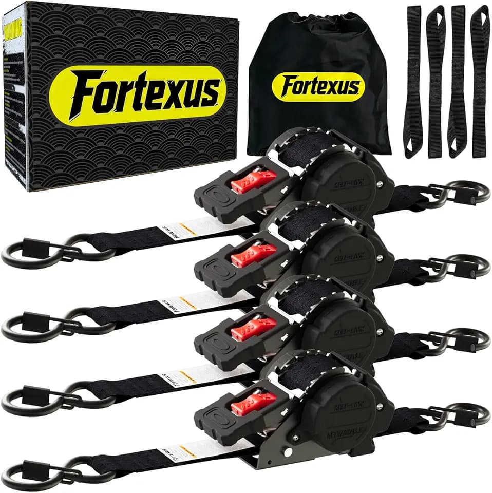 Retractable Ratchet Straps 1'' x 12 ft Tie Downs Automatic Ratchet Straps 1760lb Break Strength for ATV,Trailer,Motorcycle,Scooter,Pickup Truck,UTV,Kayak(Black Red,4 Pack)