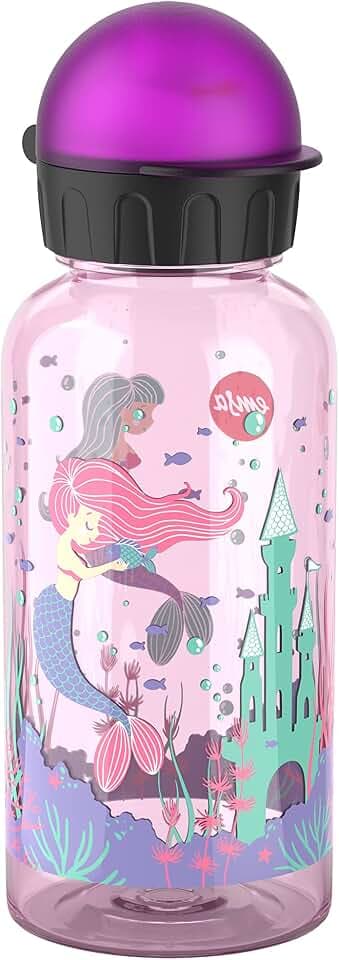 Emsa N30516 Kids Tritan Trinkflasche, Fassungsvermögen: 0,4 Liter, 100% sicher/praktisch/hygienisch/dicht, cleverer Trinkverschluss, robust, Design: Mermaids