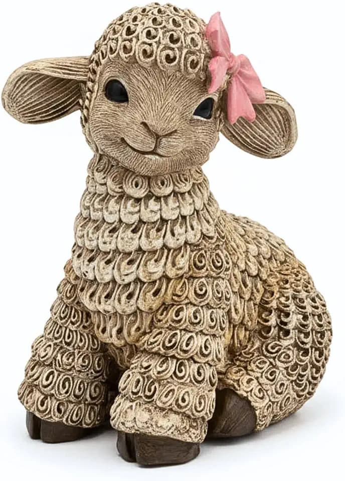Rustic Lamb Figurine for Home Decor – Cute Farmhouse Animal Ornament – Handcrafted Resin Sheep Statue Gift – Cozy Tabletop Decoration for Living Room, Mantel or Shelf – Belle The Lamb