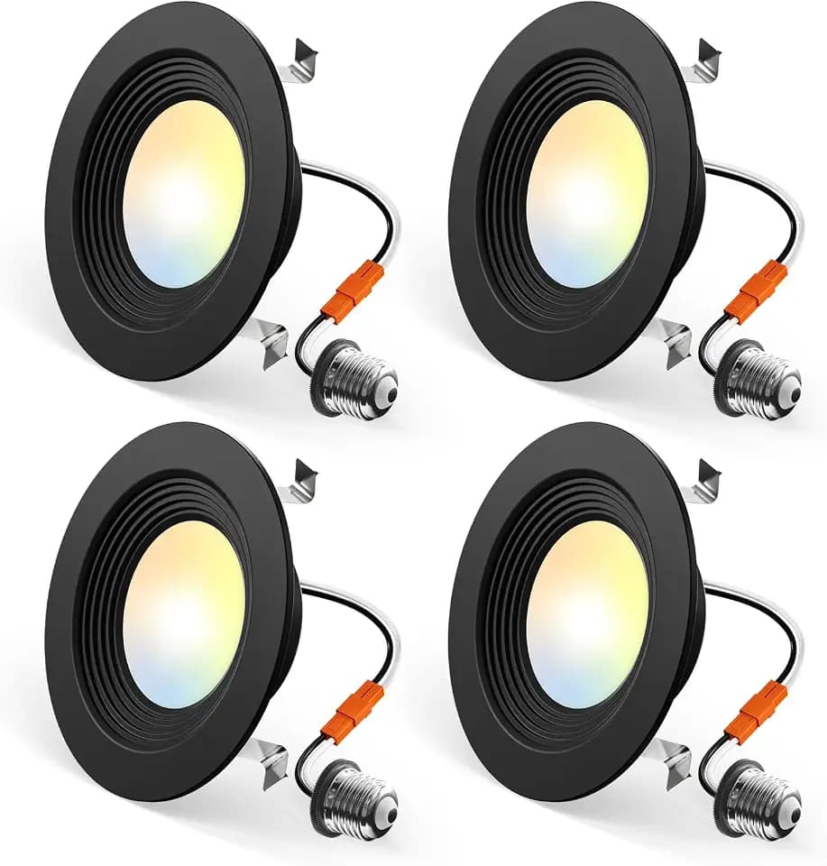 Amico 4 Pack 4 inch 5CCT LED Recessed Lighting, Retrofit Can Lights, Black