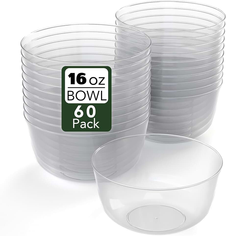 Trendables Clear Plastic Bowls - Disposable - 16 Oz - Large - Heavy Duty - 60 Count - Perfect for Weddings and Parties