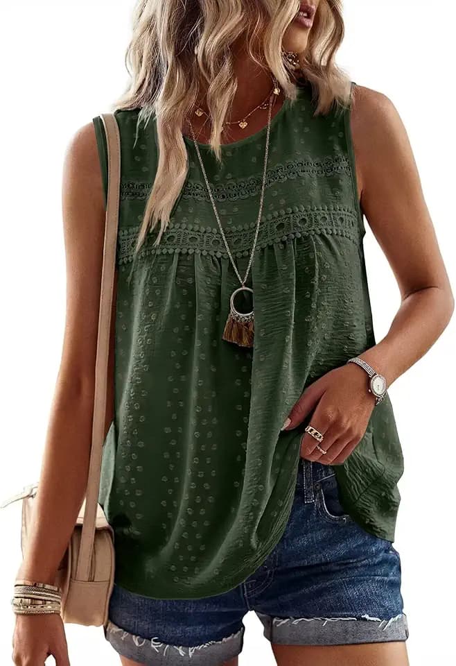Falechay Tank Tops for Women Flowy Boho Cute Swiss Dots Sleeveless Shirts