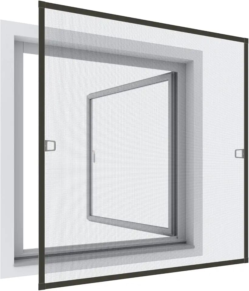 Rhino Screen Insektenschutz Fenster Spannrahmen Fliegengitter für Fenster Fenstergitter Fliegenschutz, aus Aluminium, anthrazit, 130 x 150 cm, 04313