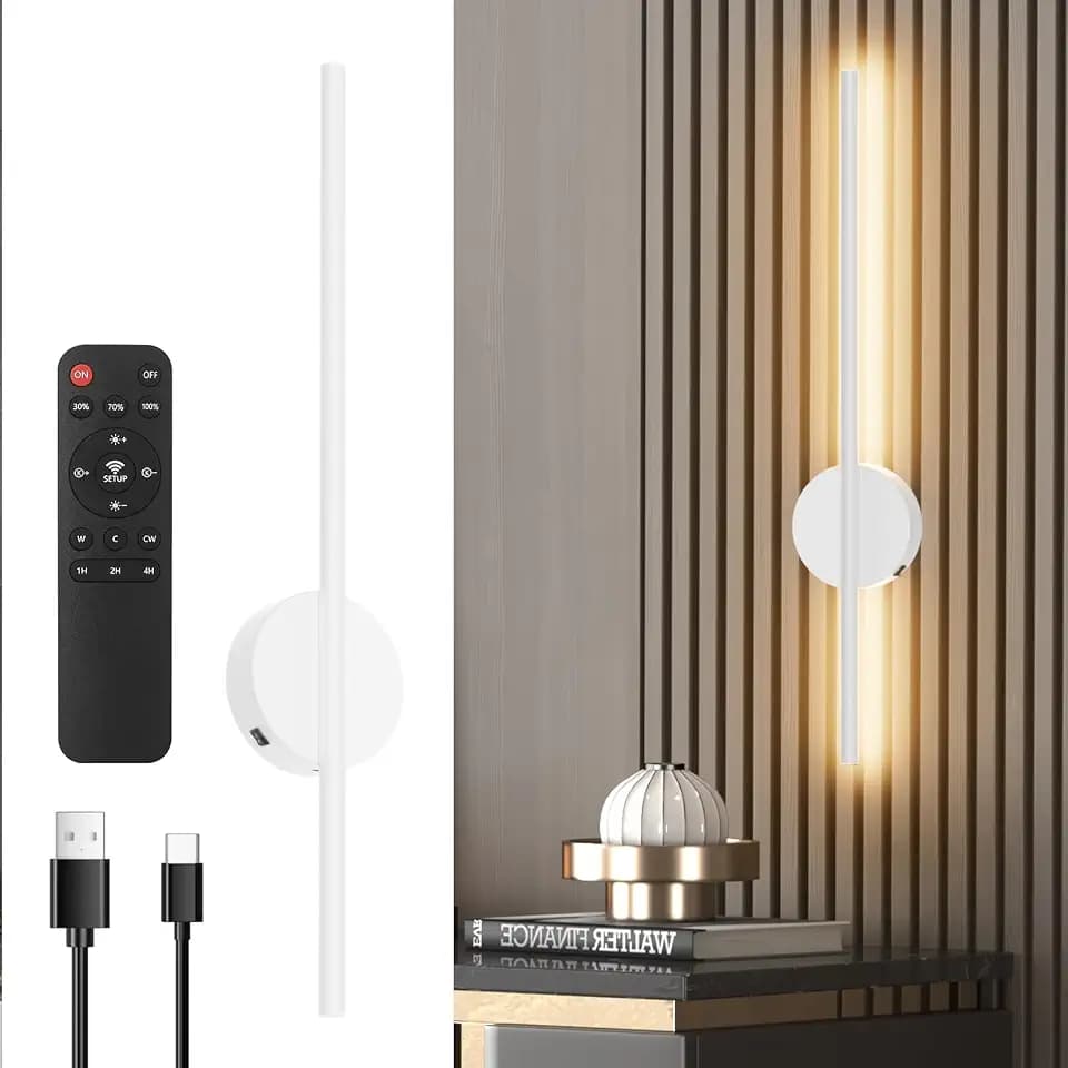 Aipsun Akku Wandleuchte mit Fernbedienung innen, 10000mAh, 5W, 60CM, mit Dimm- und Timing-Funktionen, Wandleuchte ohne Stromanschluss, geeignet für Wohnzimmer, Schlafzimmer, Esszimmer (weiß)