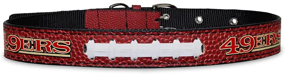 Pets First Tough Leather Pet Collar NFL SAN Francisco 49ERS Premium Dog Collar, Limited Edition, Size Medium. Best & Strongest Heavy-Duty Dog Collar!, Medium (16-20"" Long & 1"" Wide)