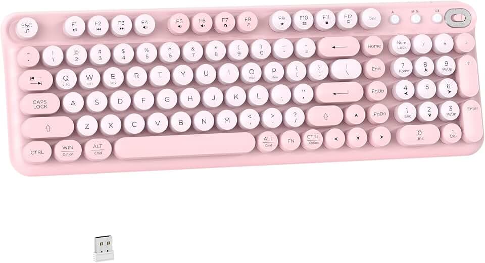 Links9+ Wireless Bluetooth Keyboard, 2.4GHz Receiver(Pink)