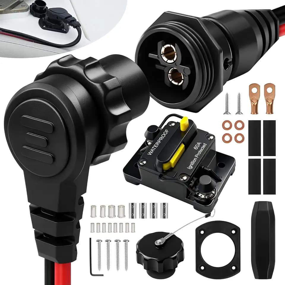 1865120 MKR-28 Trolling Motor Plug and Receptacle & MKR-27 60 AMP Circuit Breaker 1865115 for Minn Kota (kit- MKR-27 60 AMP)
