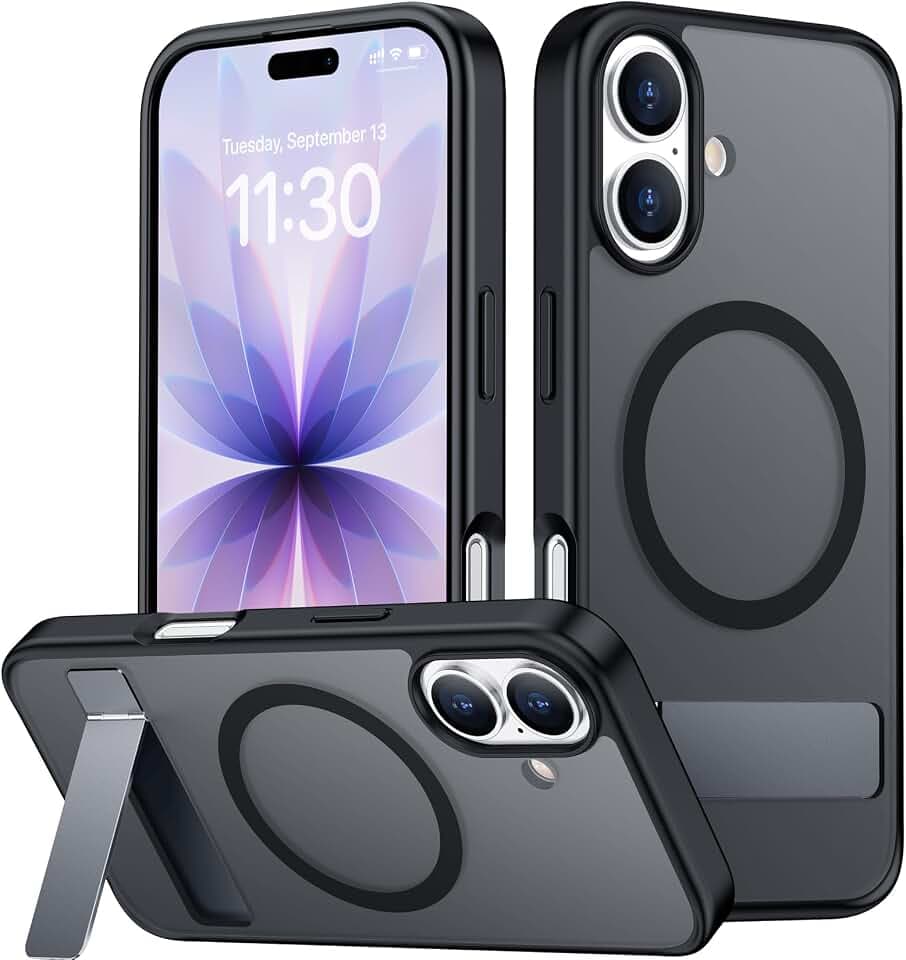 SPIDERCASE for iPhone 17 Case, Built-in Stand, Black