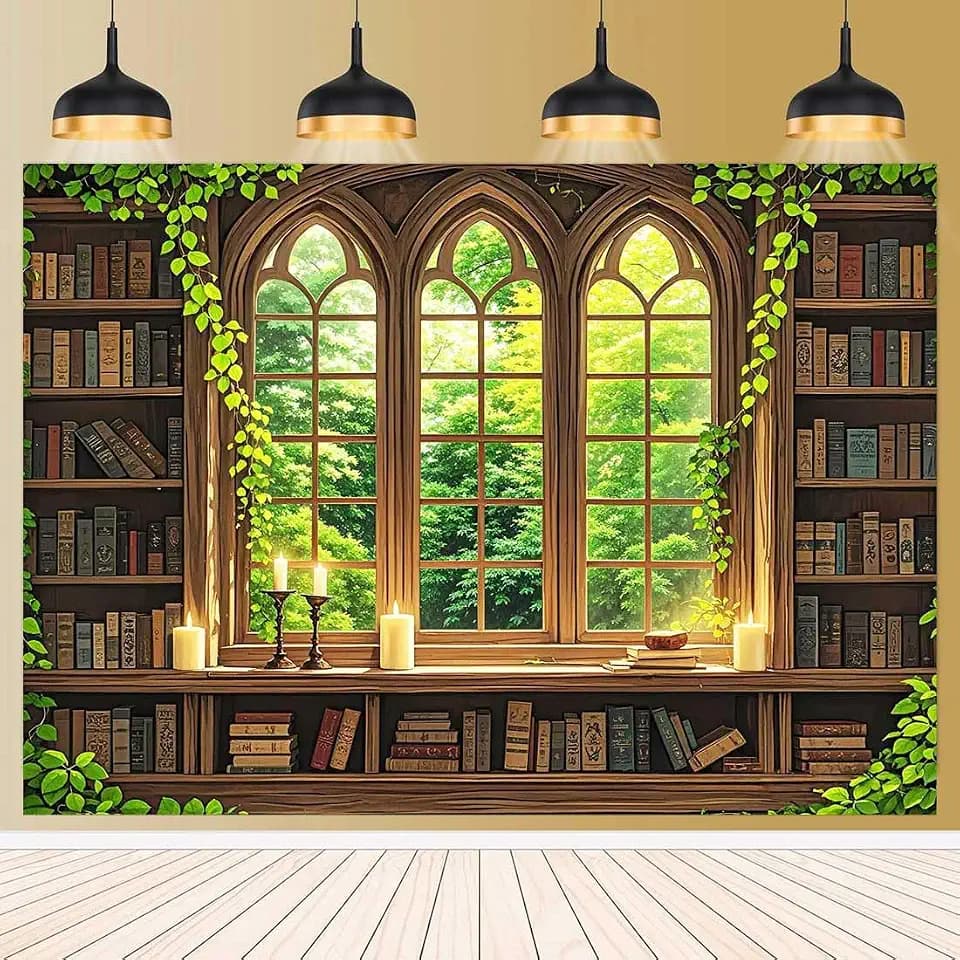Vintage Wooden Bookshelf Backdrop for Wedding Baby Shower Decor 7x5ft
