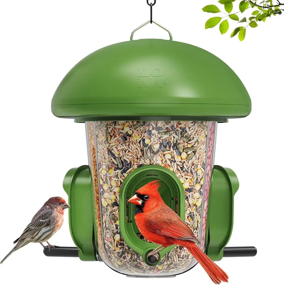 LONA Bird Feeder with 3 Compartments, Dome Bird Feeder for Outdoor, Green