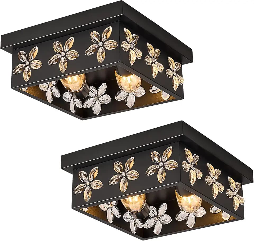 10 Inch Black Flush Mount Ceiling Light Fixtures, 2-Pack