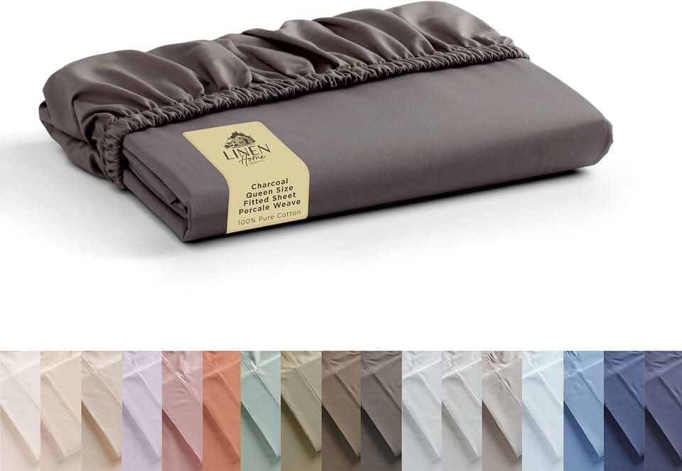 Linen Home Queen Size Fitted Sheet only 100% Cotton Percale, Charcoal