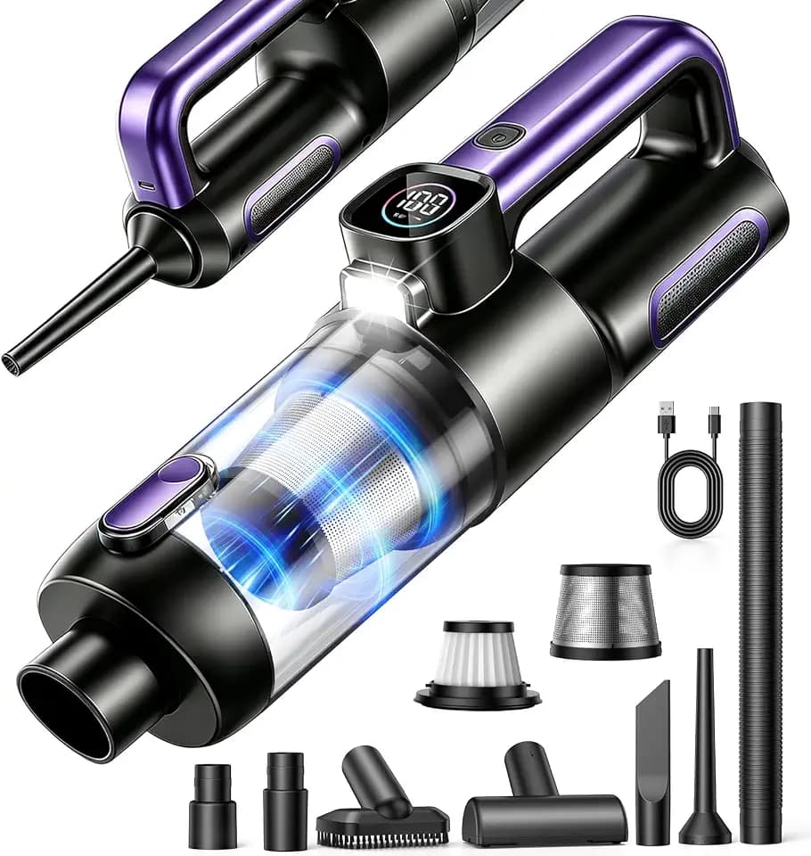 Car Vacuum Portable Cordless, 4-in-1 18000Pa Handheld Vacuum Cordless with LED Light, 120W Brushless Motor, 6000mAh Rechargeable Hand Mini Vacuum with Multi-Nozzles for Car, Home, Office & Pet Hair