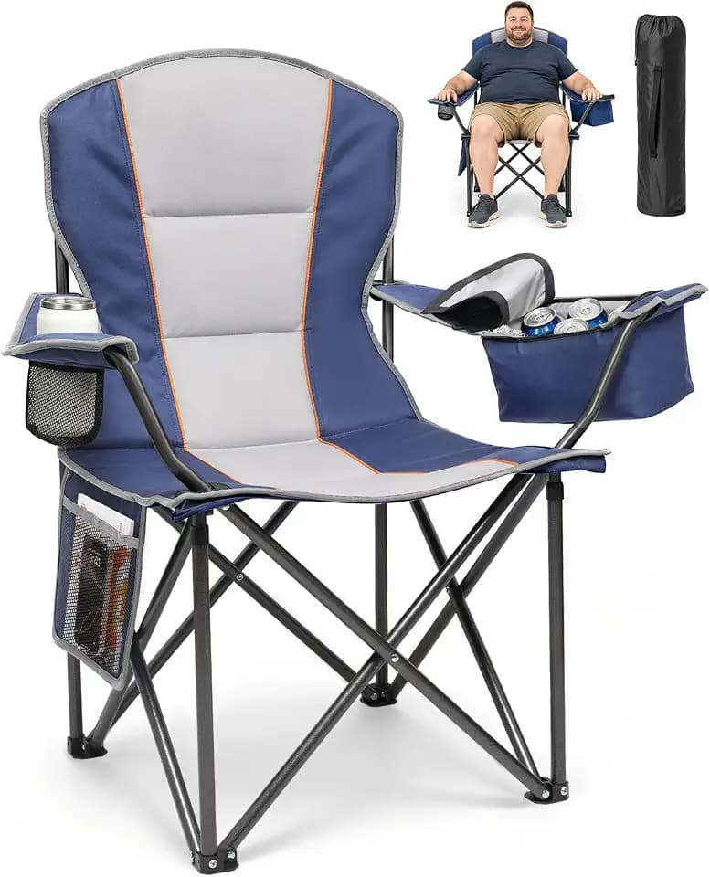 HOPERAN Camping Chair 500lb Oversized Folding Lawn Chair for Outside, Black