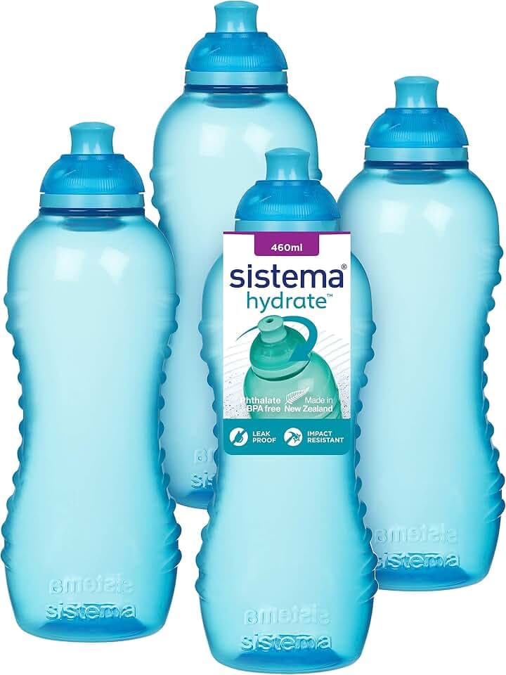 Sistema Twist 'n' Sip Squeeze Sports Wasserflasche | auslaufsichere Wasserflasche | 460 ml | BPA-frei | blau | 4 Stück