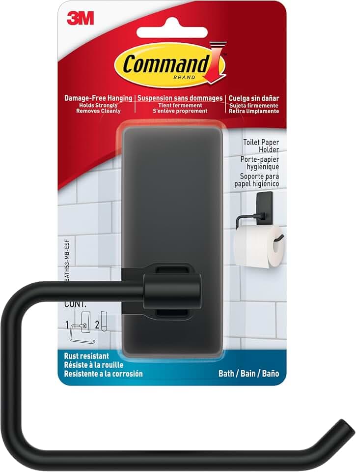 Command Toilet Paper Holder, Matte Black, 1 Holder, 2 Strips