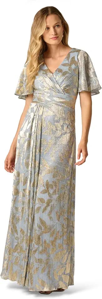 Adrianna Papell Foil Leaf Draped Gown