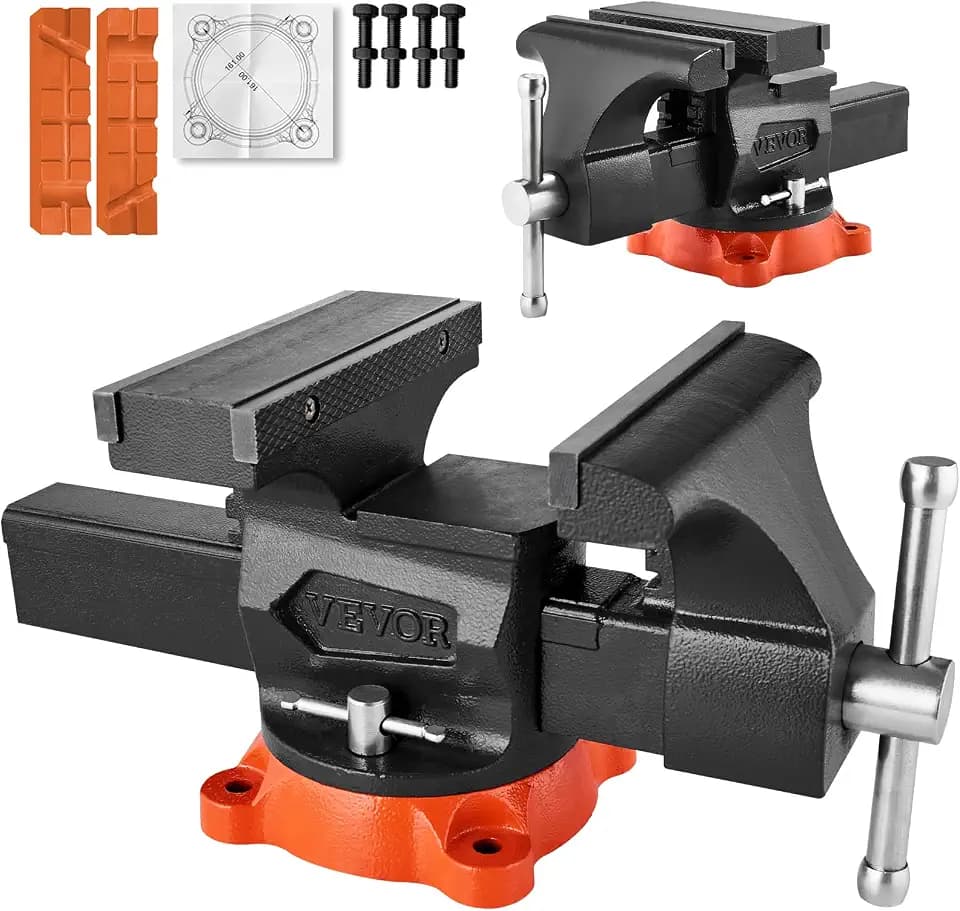 VEVOR Schraubstock, 203 mm Backenbreite, 203 mm max. Backenöffnung, 360° schwenkbare Feststellbasis, 94 mm Ausladung, Werkbank-Schraubstock aus Sphäroguss, Zweiwege-Backen zum Einspannen runder Rohre