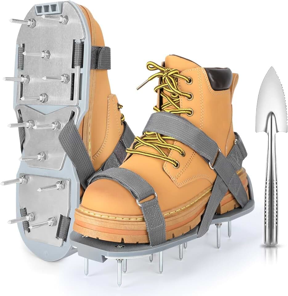 Lawn Aerator Shoes for Grass - Pre-Assembled Grass Aerator Shoes for Lawn - Soil Yard Aerator Tool for Aerating Patio Garden, Gray, Medium Size