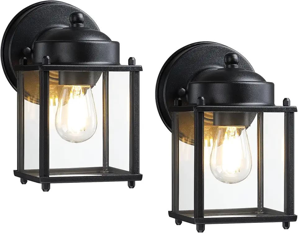 LIT-PaTH Outdoor Wall Light Fixture, Anti-Rust Metal Glass, Black, 2 Pack