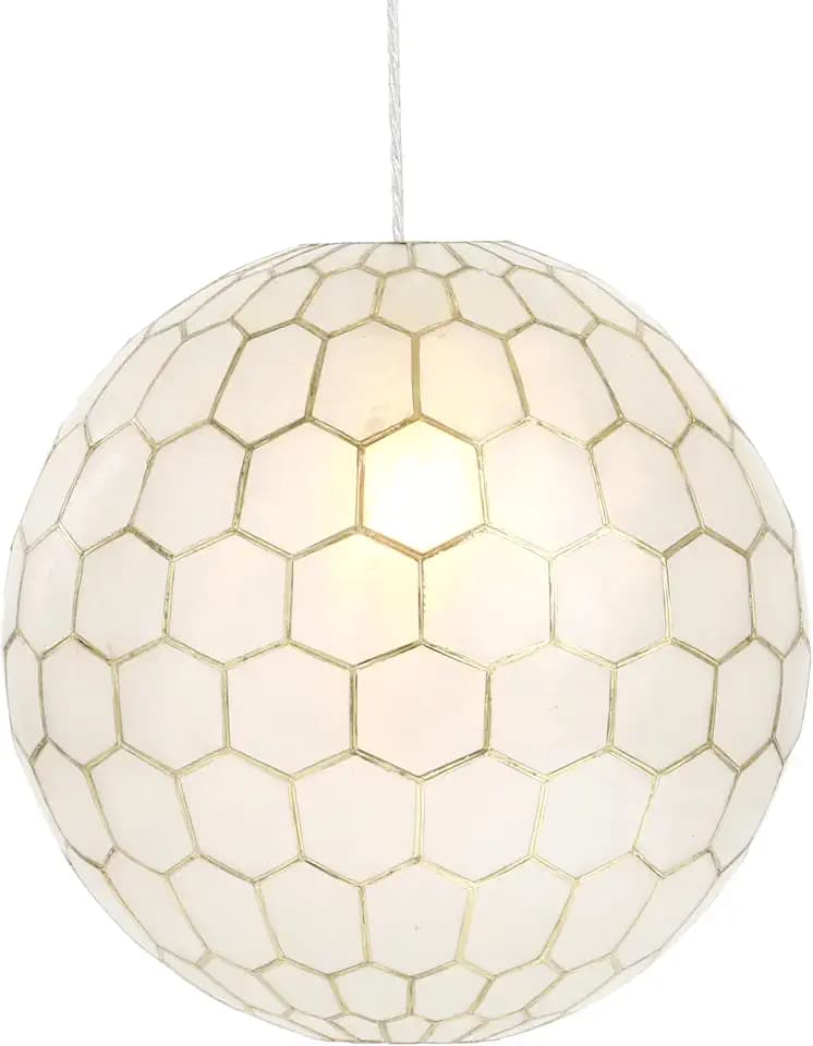 Creative Co-Op Capiz Honeycomb Globe Pendant Light, Capiz White Seashells with Antique Gold