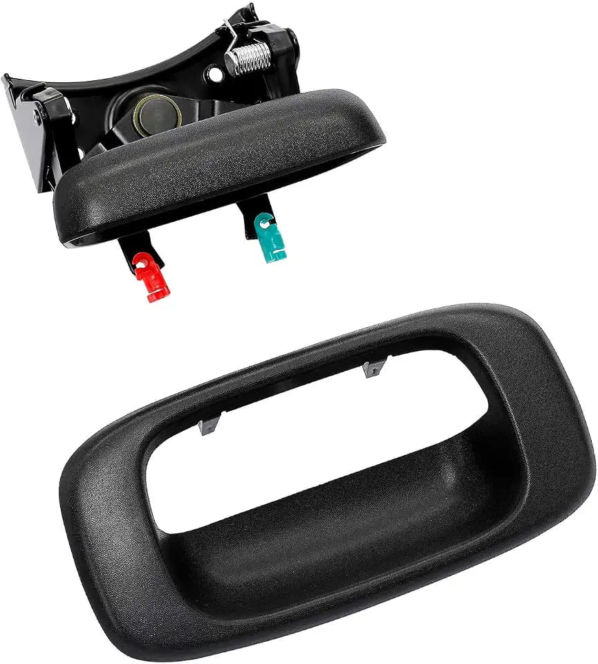 Gledewen Tailgate Handle Latch and Bezel Trim with Rod Clips | for 1999-2007 Chevy Silverado GMC Sierra 1500 2500 3500 | Replaces# 15997911, 15228539, 15228541, 15228540