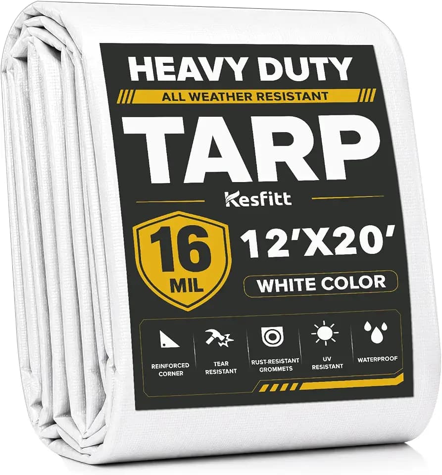 Kesfitt 16 Mil Heavy Duty Waterproof Tarp, 12x20 FT, White
