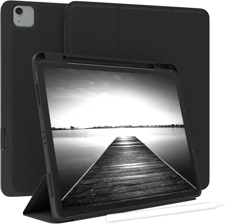 EAZY CASE - Schutzhülle mit Stifthalter für iPad Air 13" M3 (2025) Case 13 Zoll Hülle mit Stifthalterung Tablet Cover Touchpen Smartcase aufstellbar Klappcase Auto Sleep Wake Up Etui Schwarz