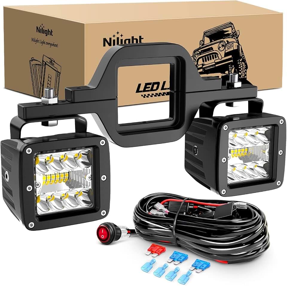 Nilight 2Pcs 3 Inch Led Pods Cubes 2 Inch Tow Hitch Mounting Brackets LED Backup Reverse Lights Rear Search Light Bar Wiring Harness Kit -2 Leads for SUV Truck Trailer