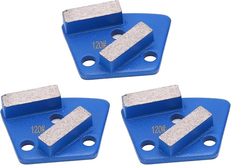 3Pcs Floor Grinding Pads, Diamond Concrete Grinding Pads for Grinder, 2 Teeth Blue Trapezoid Grinding Shoes as Accessories for Handling Concrete and Paint Floor, 120#