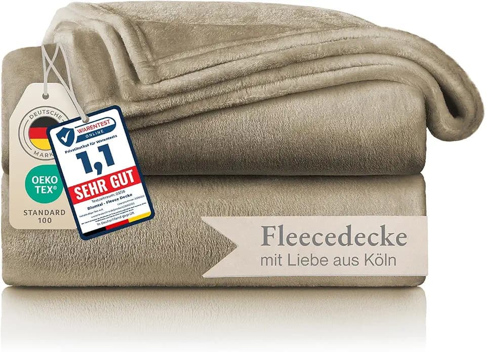 Blumtal Kuscheldecke flauschig - Oeko-TEX zertifizierte Fleecedecke 270x230 cm - Wohndecke 270x230 cm - Taupe Decke - Wohn- & Kuscheldecke/Microfaser Decke Taupe