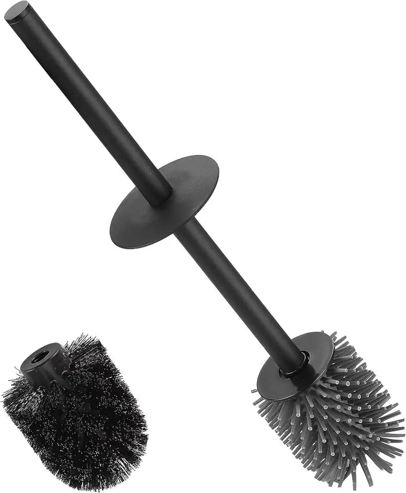 BVL Klobürste Schwarz, Toilettenbürste Ersatz Bürstenköpfe, WC Bürstenköpfe Enthält 1 PP Bürstenkopf 1 Silikon Bürstenkopf 1 Edelstahlstiel 6.8 × 6.8 × 9 cm