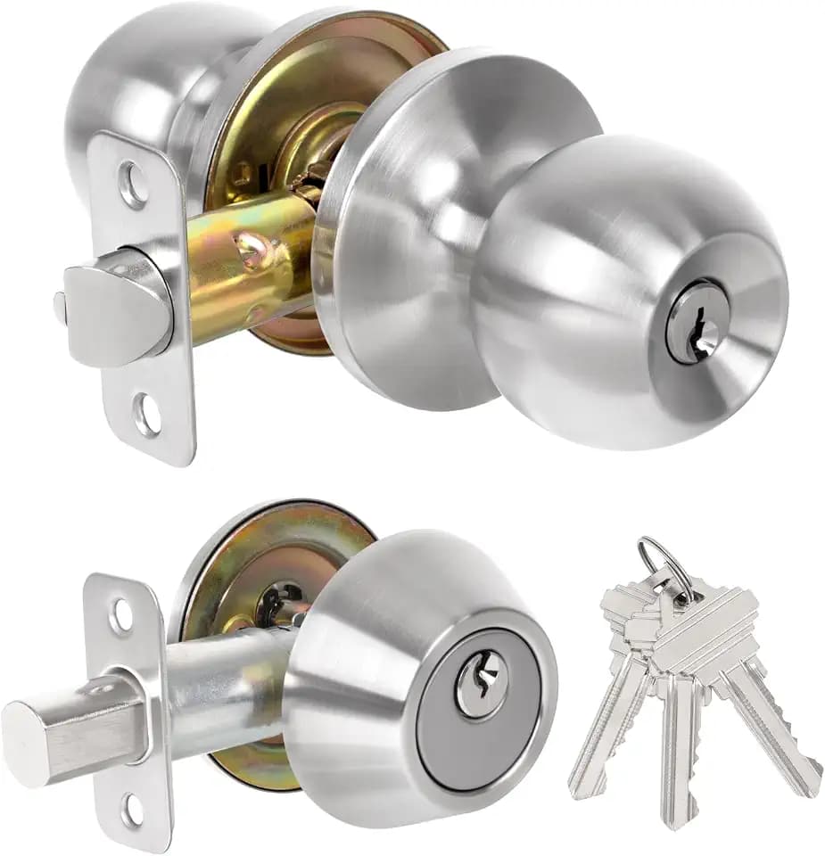 Keyed Same Exterior Door Lock Set, Front Door Lock Set, Satin Nickel, 1Pack