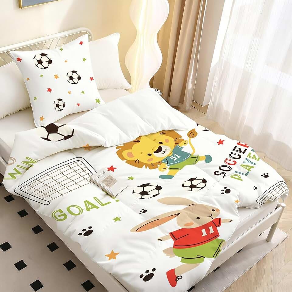 MUSOLEI Bettwäsche Kinder 135x200 Mädchen Jungen Kinderbettwäsche 135x200 Tiere Löwe Wildtiere Fußball Fussball Mikrofaser 3D Bettwäsche-Set Kinder Bettbezug mit 1 Kissenbezug 80x80