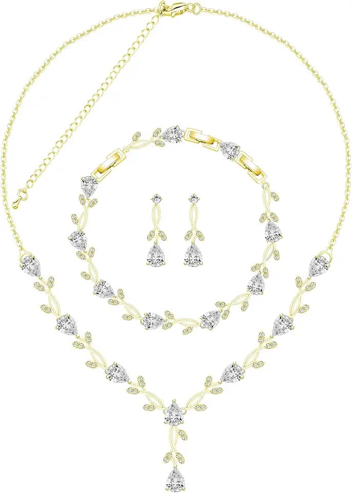 Jewelry Set for Women Bride Bridesmaid Wedding Party Prom Necklace Earrings Bracelet Set Gift for Mother Wife Friend