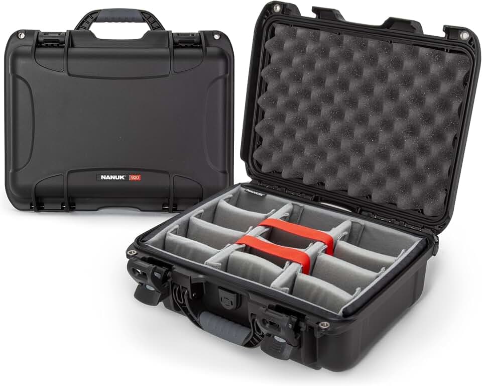 NANUK 920 Hard Case with Padded Divider, IP67 Waterproof, Dustproof and Impact Resistant, 16.7” x 13.4” x 6.8”, Rugged Construction for Ultimate Protection, Made in Canada – Black