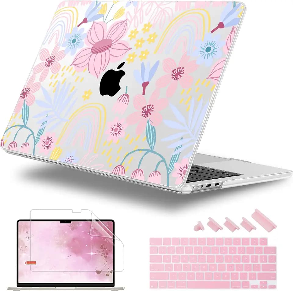 Case for 2026/2025/2024/2023 MacBook Air 15-inch Laptop Release M5 A3448 /M4 A3241 /M3 A3114 /M2 A2941, Stylish Protective Hard Shell Cover for MacBook Air 15.3 inch, Florals