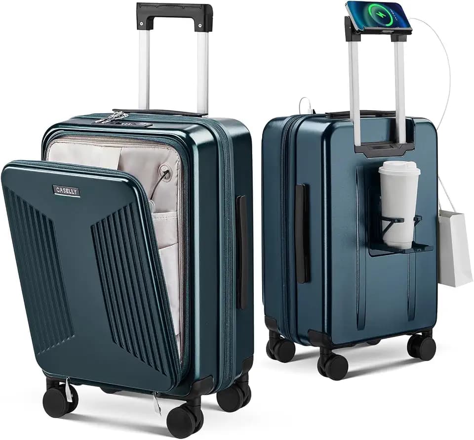 Carry on Luggage Top opening Suitcases, Expandable with Cup Holder and USB Charging Port,Lightweight with Front Pocket Rolling Suitcases with Spinner Wheels