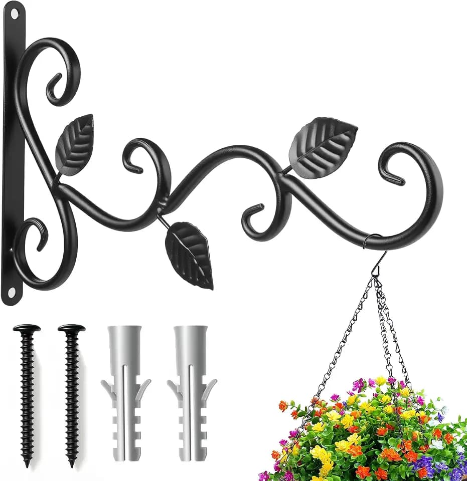 Wandhaken Blumenampel Halterung Wandhaken für Blumenampel 30cm Pflanzenhalterung Blumenampelhalter Hängepflanzenhalter mit Schrauben für Pflanzer Vogelhäuschen Laternen Windspiele Schwarz