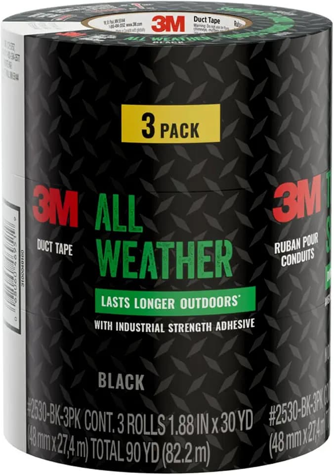 3M All Weather Black Duct Tape, 1.88 in x 30 yd, UV/Water Resistant