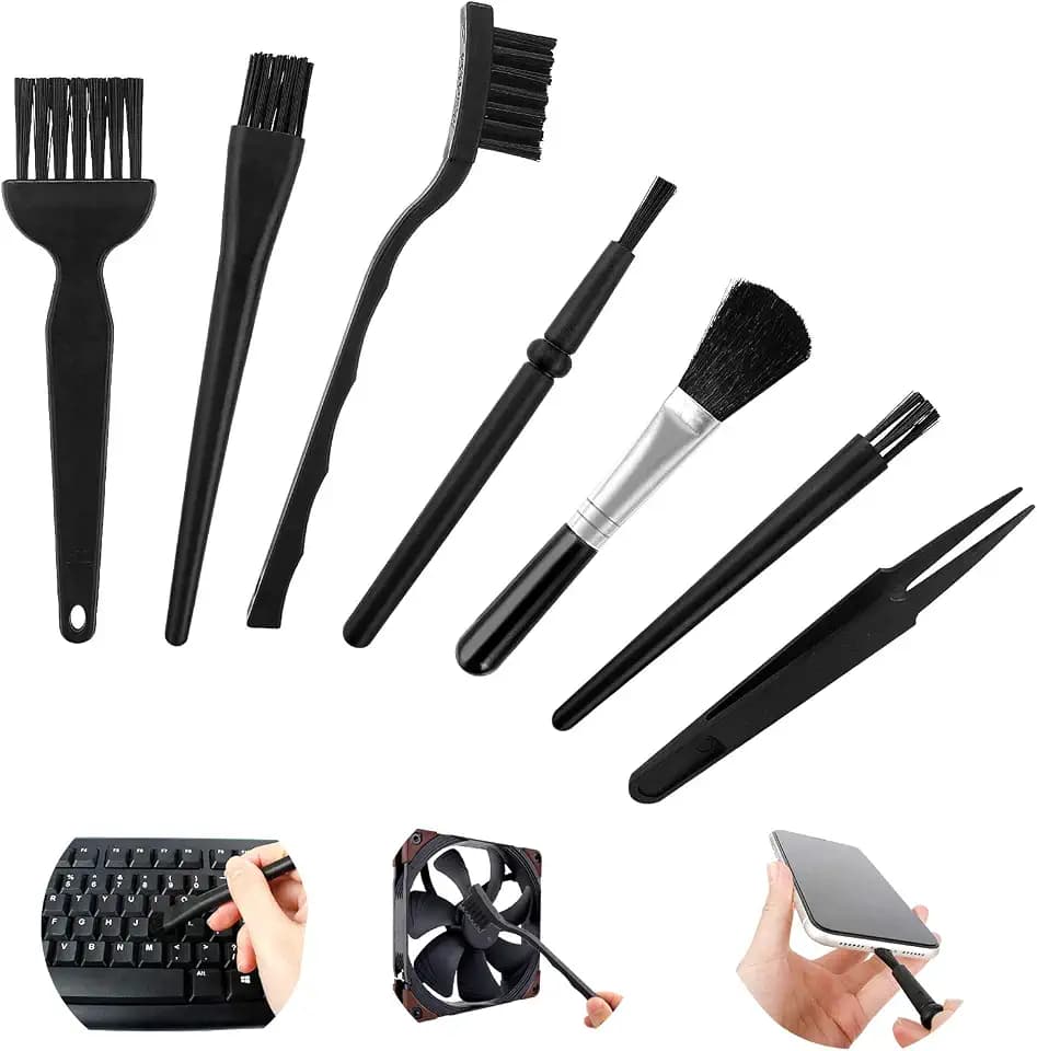 Antistatische ESD Bürste 7 Stück Nylon Computer Reinigungsset Elektronik Tastatur Antistatik Pinsel mit Kunststoffgriff für Tastatur Laptop Leiterplatte Motherboards PC Reinigungsbürste Set