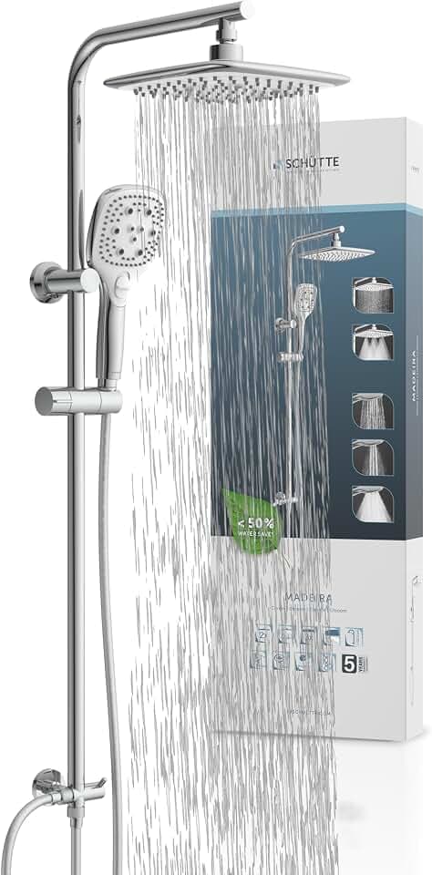 Schütte Duschset MADEIRA Duschsäule mit großer verstellbarer Regendusche, Handbrause mit 3 Strahlarten, Duschsystem ohne Armatur, Chrom