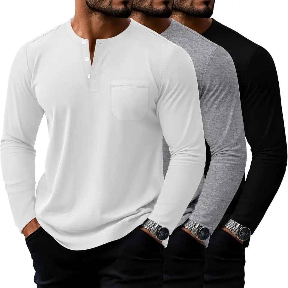 Riyiper 3 Pack Men's Big and Tall Henley T-Shirts