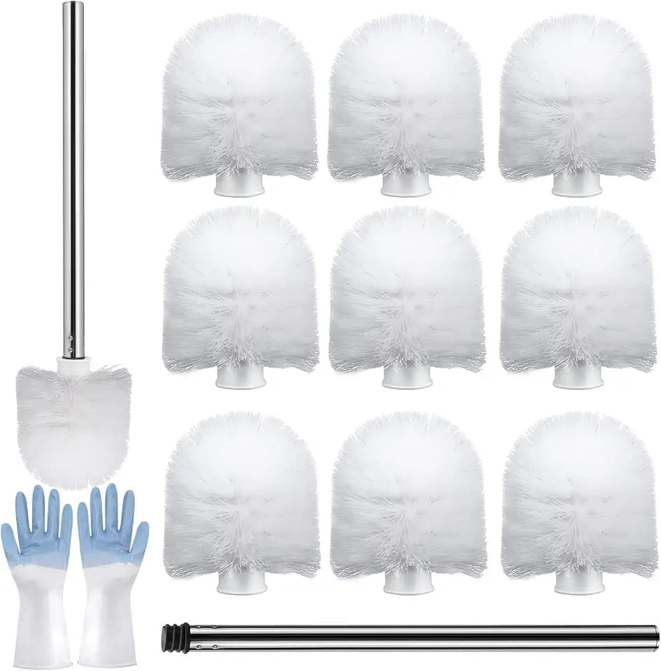 Klobürste Toilettenbürste mit Edelstahl Griff WC-Bürste Klobürsten Ersatz-Bürste Klosettbürste Mit Bürstenköpfe WC Bürstengarnitur für Badezimmer 10 Stück Weiß