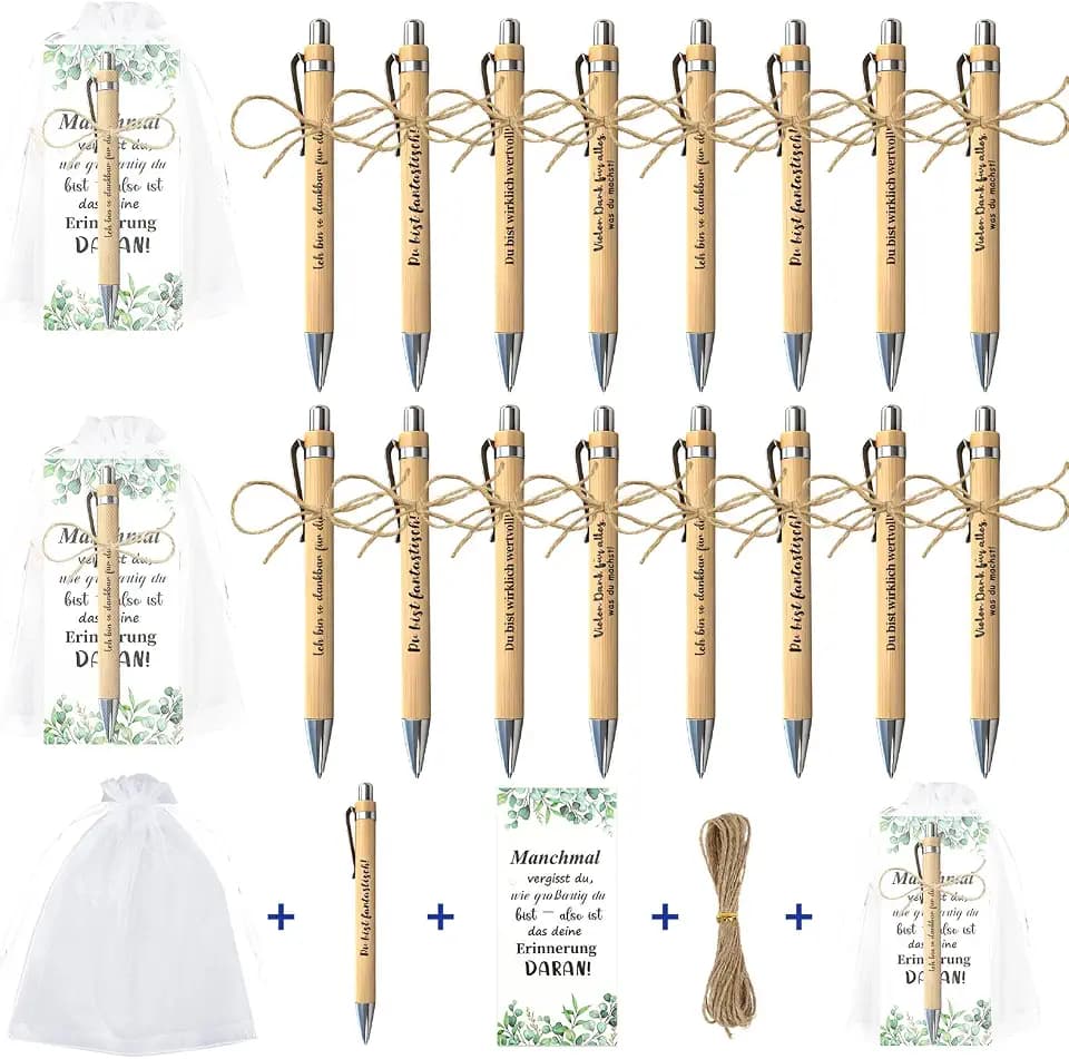 JANYUN 16 Sets Glücksstift Kugelschreiber Set mit Dankeskarten Kleine für Kollegen, Spruch Geburtstag Abschiedsgeschenk Kollegen, Prüfung Bestehen Abschied Dankeschön Geschenk für Mitarbeiter Lehrer