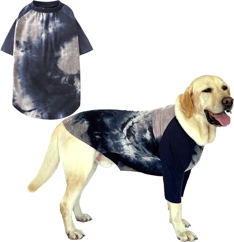 Dog Cotton Black Grey Tie Dye T-Shirts Soft and Stretchy Breathable Pet Shirt Pajamas Pets Clothes for Large Dogs,L Grey